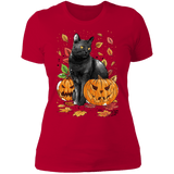 T-Shirts Red / S Cat Leaves and Pumpkins Women's Premium T-Shirt