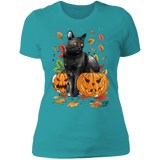 T-Shirts Tahiti Blue / S Cat Leaves and Pumpkins Women's Premium T-Shirt
