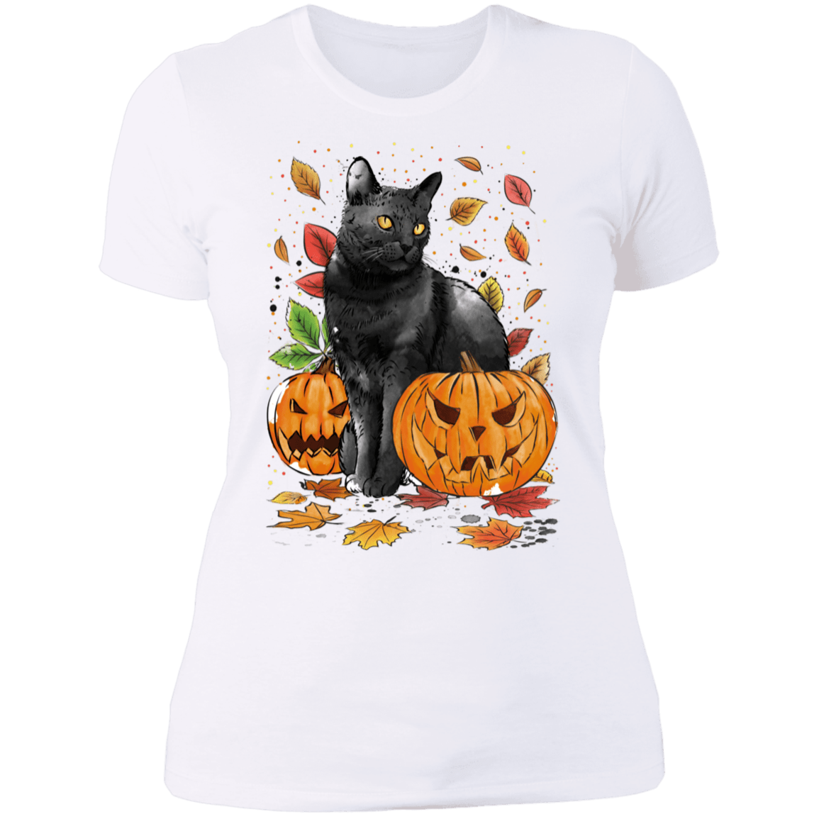 T-Shirts White / S Cat Leaves and Pumpkins Women's Premium T-Shirt