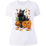 T-Shirts White / S Cat Leaves and Pumpkins Women's Premium T-Shirt