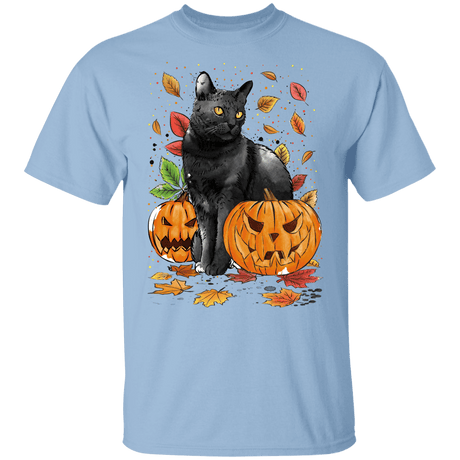 T-Shirts Light Blue / YXS Cat Leaves and Pumpkins Youth T-Shirt