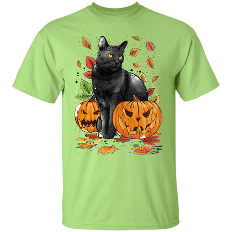 T-Shirts Mint Green / YXS Cat Leaves and Pumpkins Youth T-Shirt