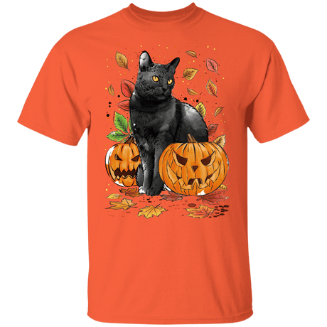T-Shirts Orange / YXS Cat Leaves and Pumpkins Youth T-Shirt