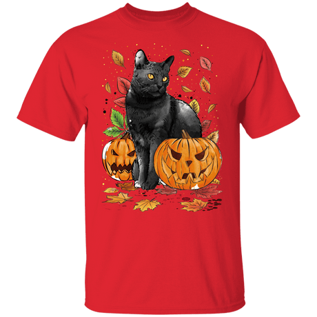 T-Shirts Red / YXS Cat Leaves and Pumpkins Youth T-Shirt