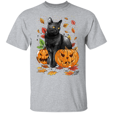 T-Shirts Sport Grey / YXS Cat Leaves and Pumpkins Youth T-Shirt