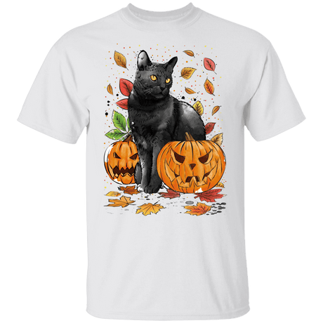 T-Shirts White / YXS Cat Leaves and Pumpkins Youth T-Shirt