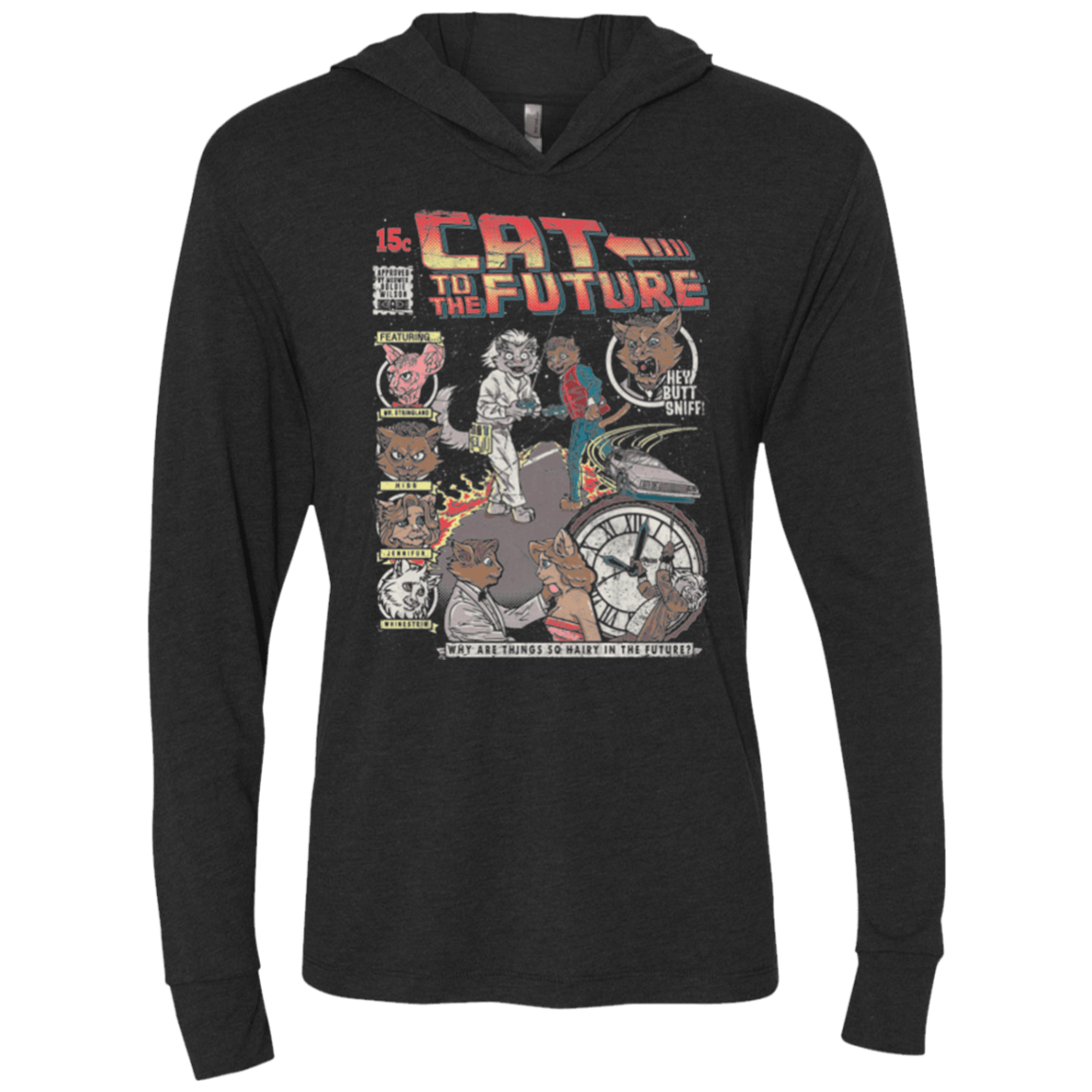 T-Shirts Vintage Black / X-Small CAT TO THE FUTURE Triblend Long Sleeve Hoodie Tee