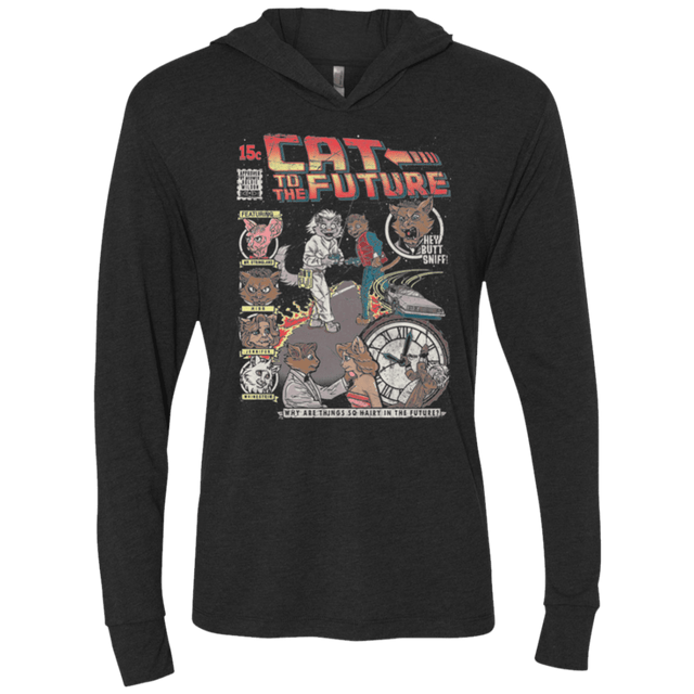 T-Shirts Vintage Black / X-Small CAT TO THE FUTURE Triblend Long Sleeve Hoodie Tee