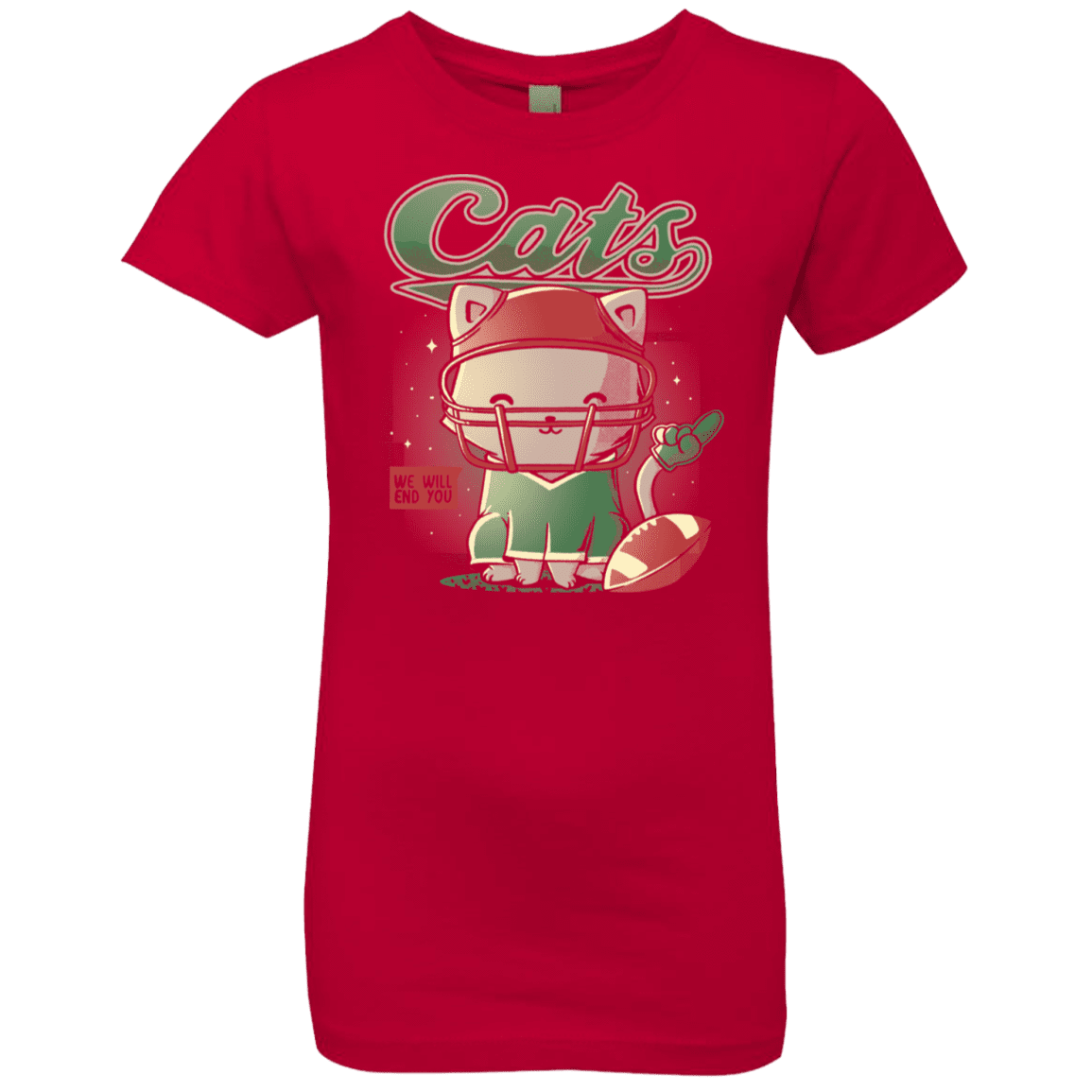 T-Shirts Red / YXS Cats Football Girls Premium T-Shirt