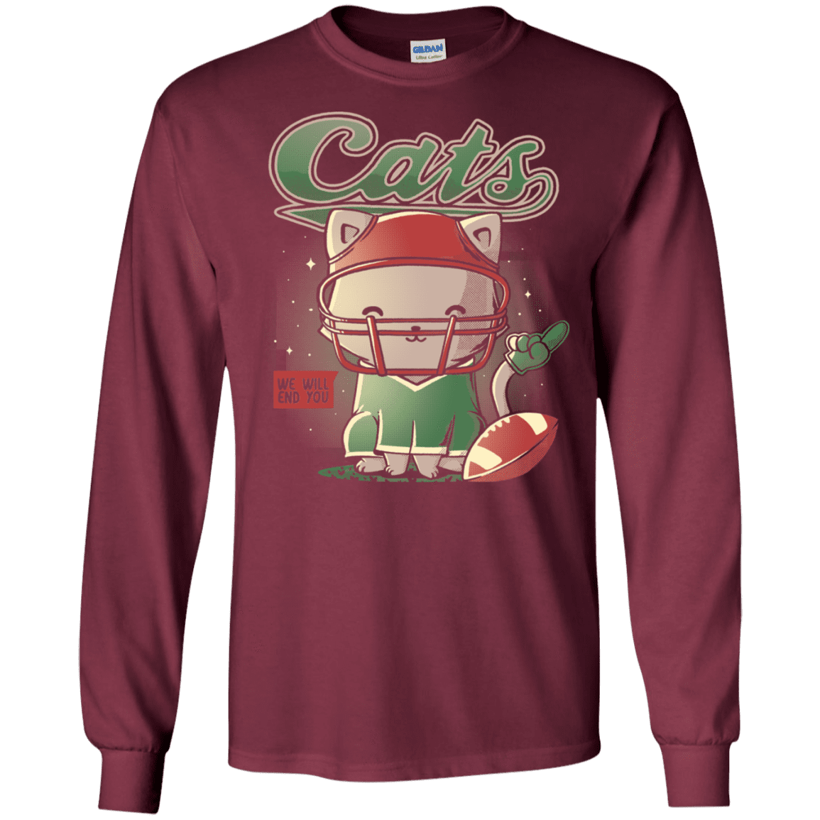 T-Shirts Maroon / S Cats Football Men's Long Sleeve T-Shirt