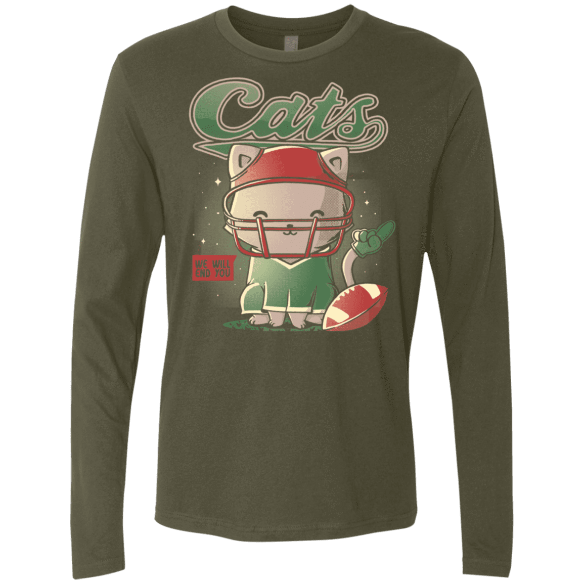 T-Shirts Military Green / S Cats Football Men's Premium Long Sleeve