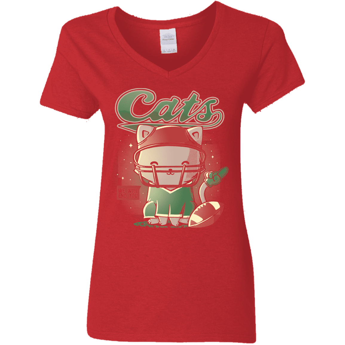 T-Shirts Red / S Cats Football Women's V-Neck T-Shirt