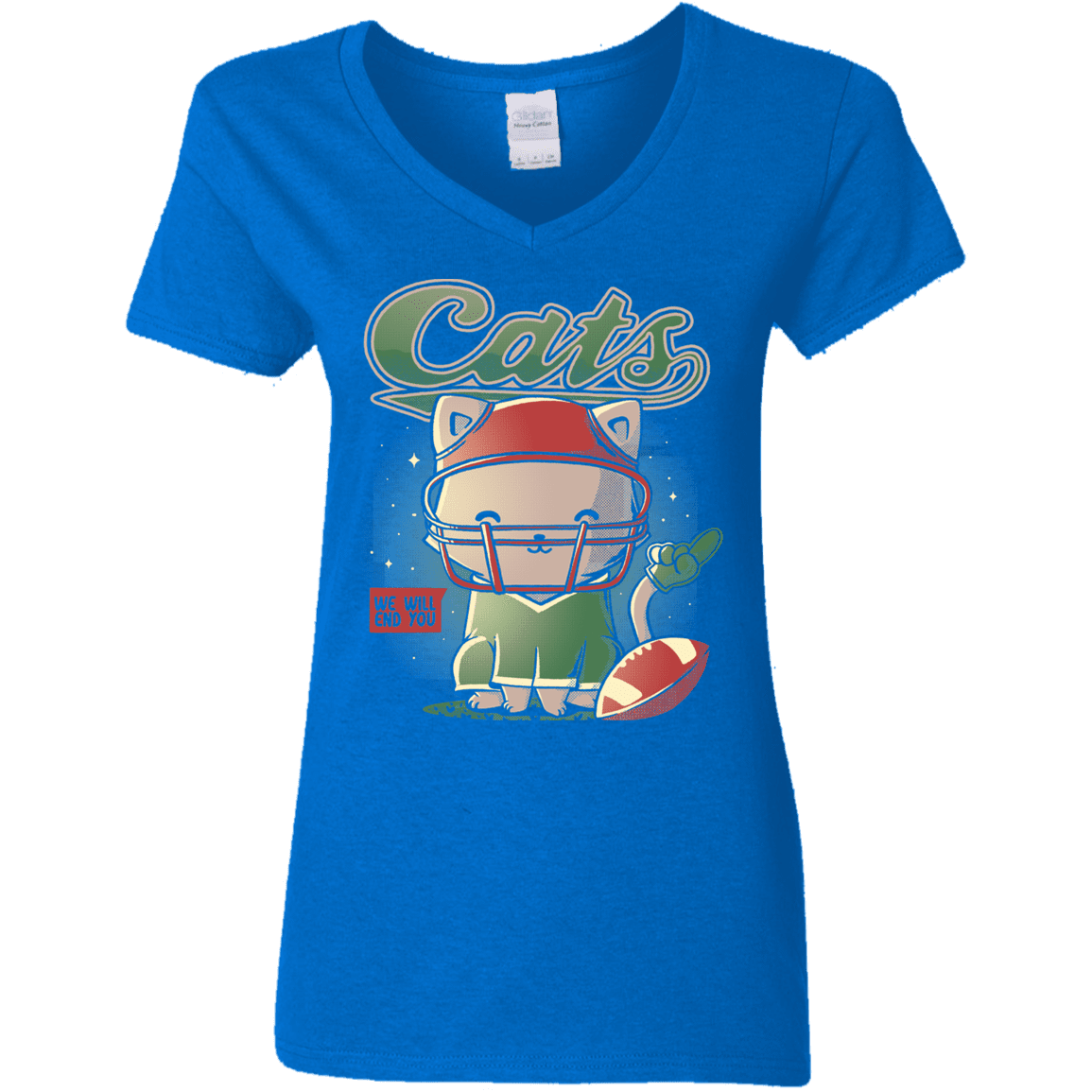 T-Shirts Royal / S Cats Football Women's V-Neck T-Shirt