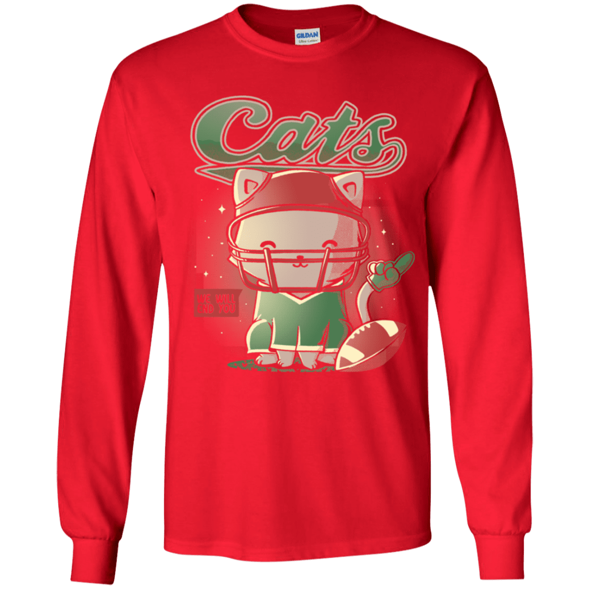 T-Shirts Red / YS Cats Football Youth Long Sleeve T-Shirt