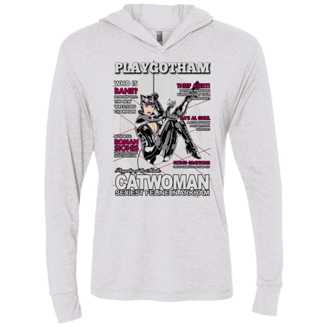 T-Shirts Heather White / X-Small Catwoman PlayGotham Triblend Long Sleeve Hoodie Tee