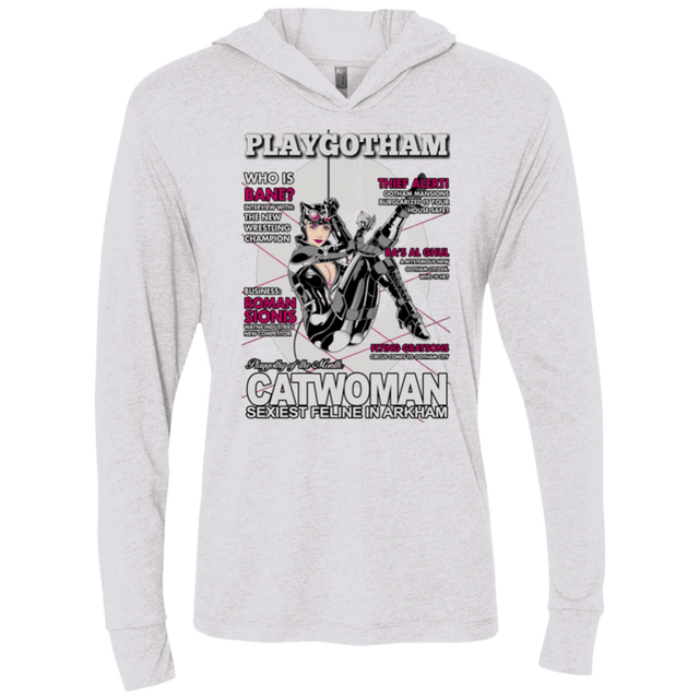 T-Shirts Heather White / X-Small Catwoman PlayGotham Triblend Long Sleeve Hoodie Tee