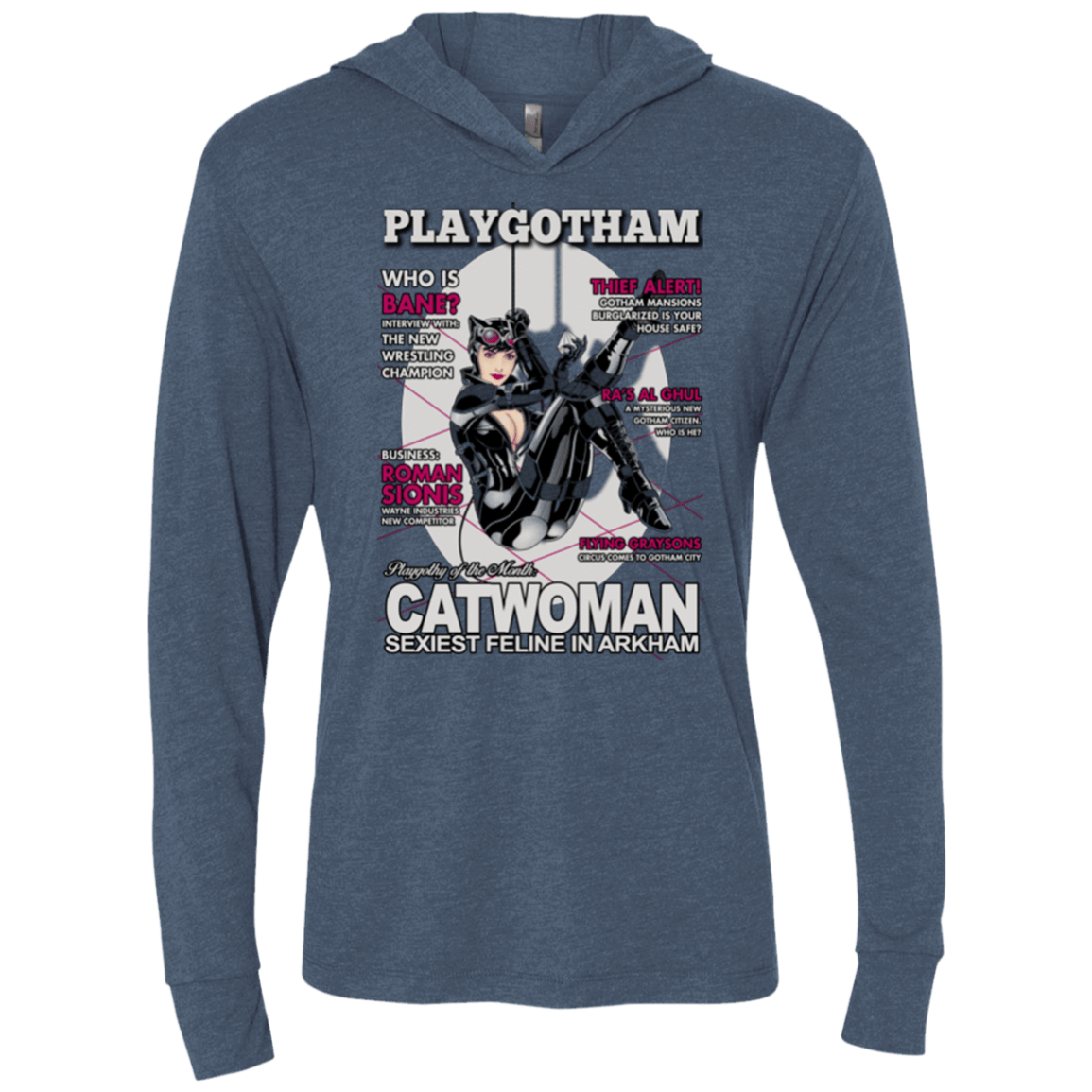 T-Shirts Indigo / X-Small Catwoman PlayGotham Triblend Long Sleeve Hoodie Tee