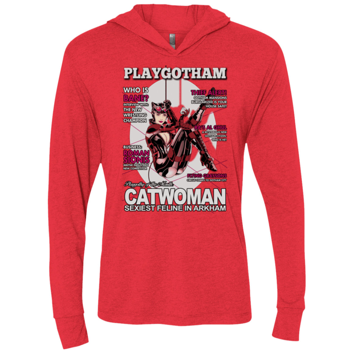 T-Shirts Vintage Red / X-Small Catwoman PlayGotham Triblend Long Sleeve Hoodie Tee