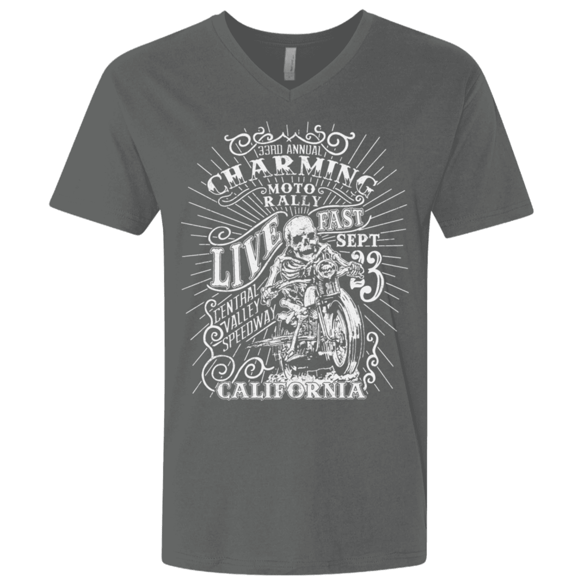T-Shirts Heavy Metal / X-Small Charming Moto Rally Men's Premium V-Neck