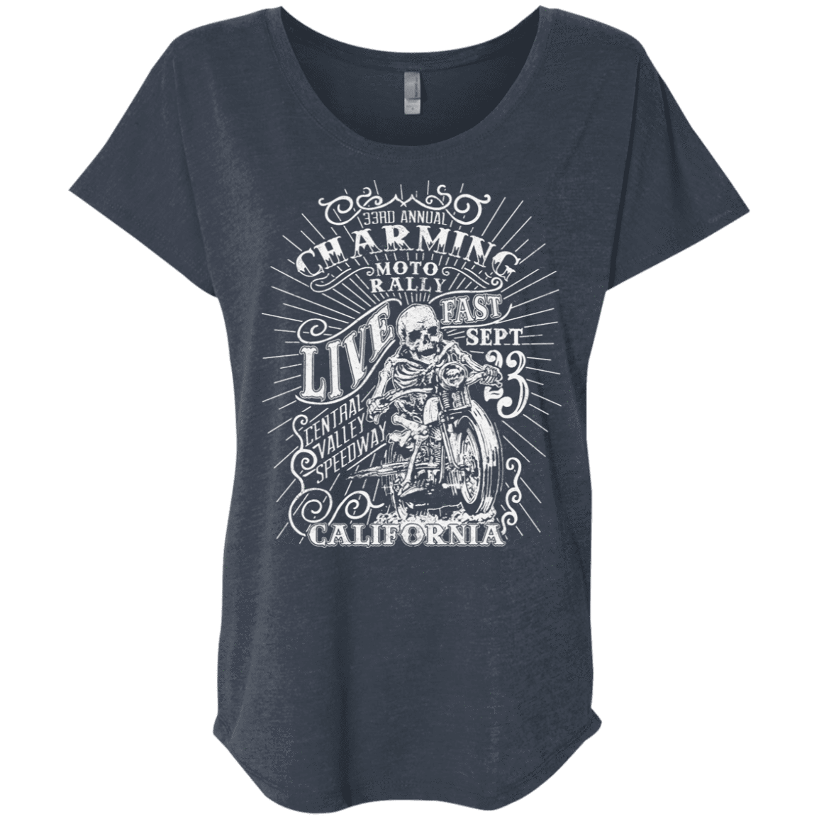 T-Shirts Vintage Navy / X-Small Charming Moto Rally Triblend Dolman Sleeve