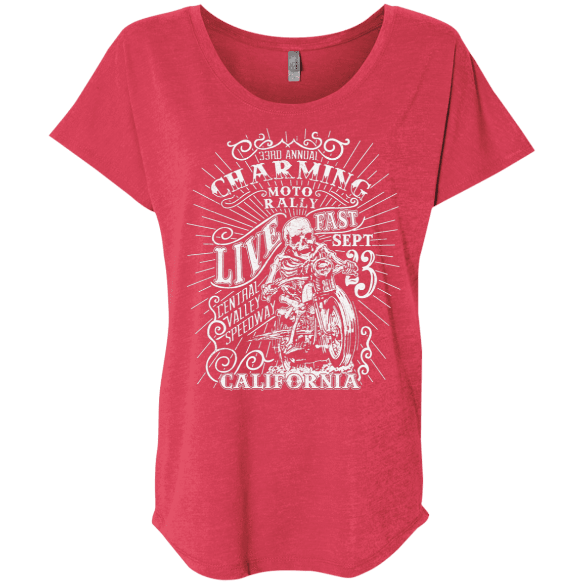 T-Shirts Vintage Red / X-Small Charming Moto Rally Triblend Dolman Sleeve