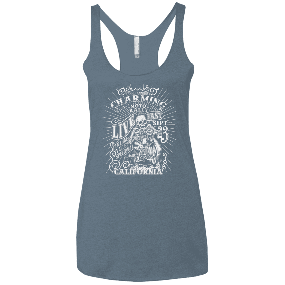 T-Shirts Indigo / X-Small Charming Moto Rally Women's Triblend Racerback Tank