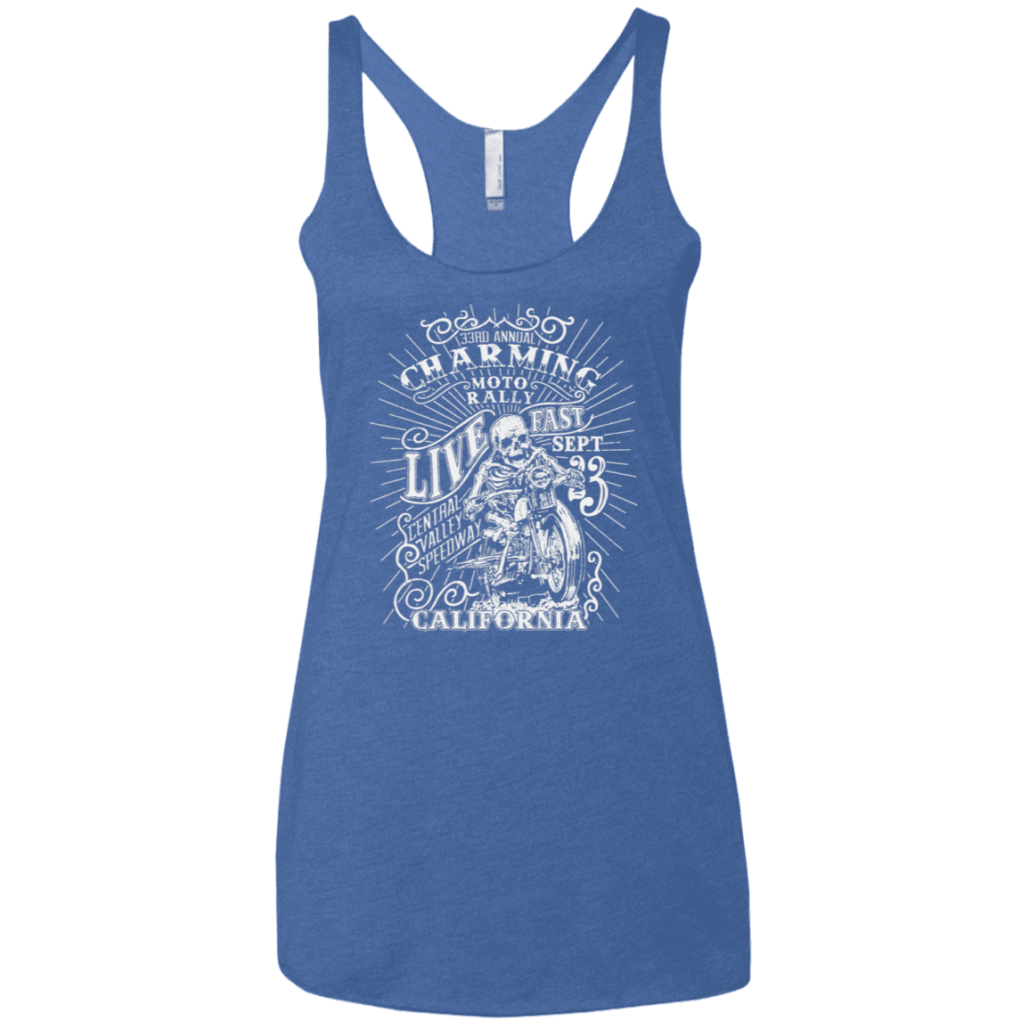 T-Shirts Vintage Royal / X-Small Charming Moto Rally Women's Triblend Racerback Tank