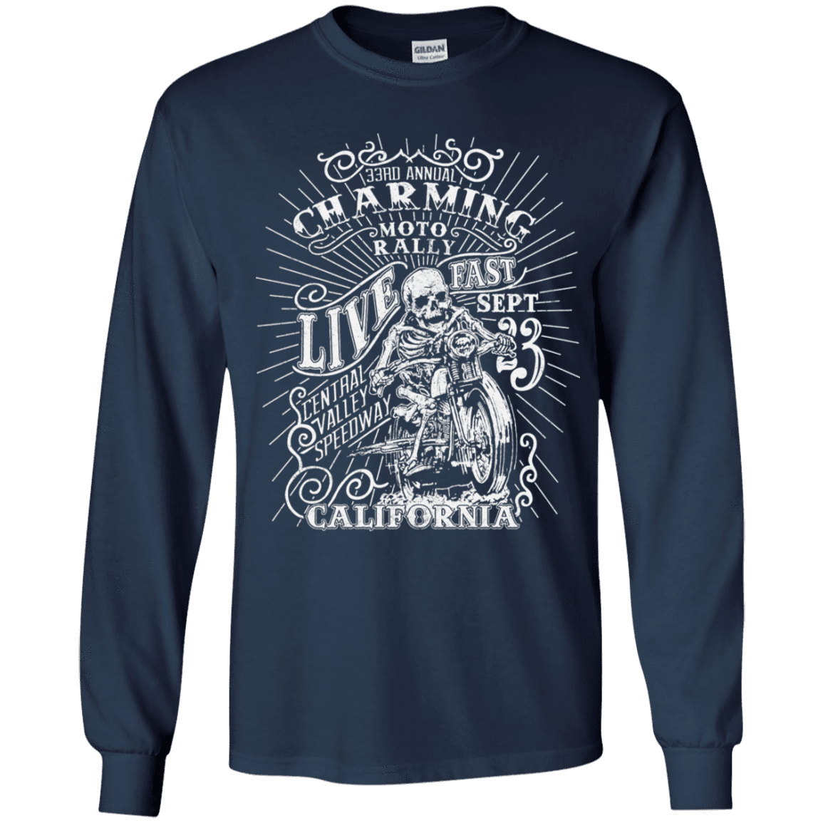 T-Shirts Navy / YS Charming Moto Rally Youth Long Sleeve T-Shirt