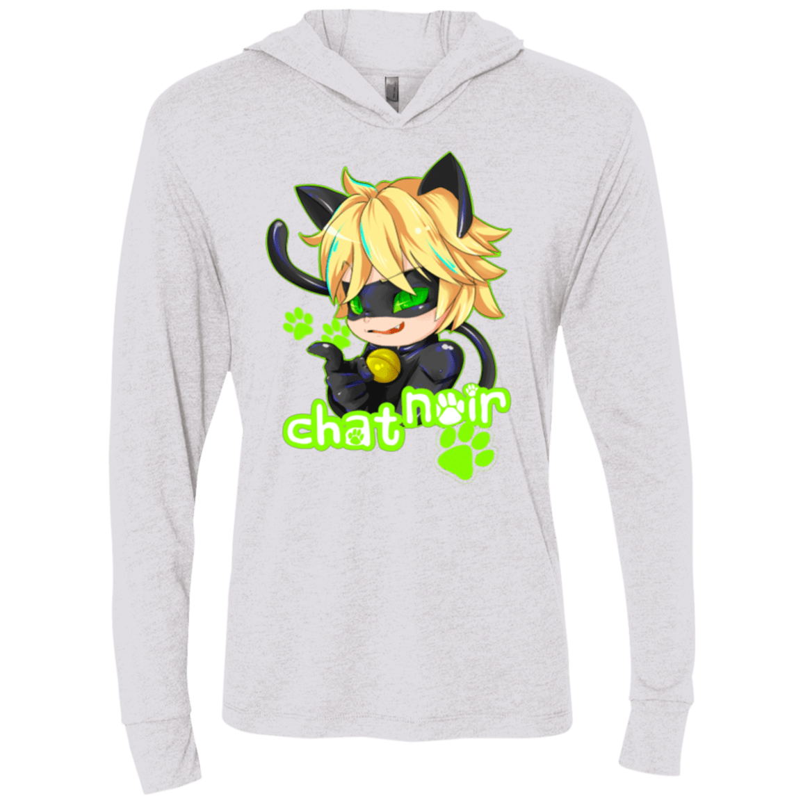 T-Shirts Heather White / X-Small Chat Noir Triblend Long Sleeve Hoodie Tee