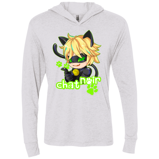 T-Shirts Heather White / X-Small Chat Noir Triblend Long Sleeve Hoodie Tee