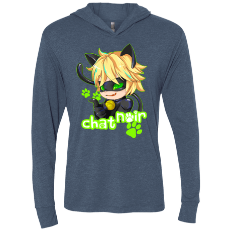 T-Shirts Indigo / X-Small Chat Noir Triblend Long Sleeve Hoodie Tee