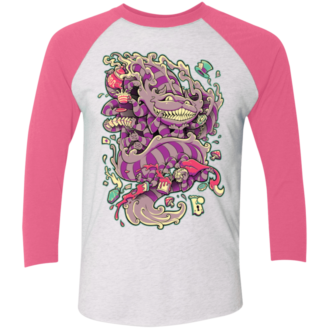 T-Shirts Heather White/Vintage Pink / X-Small Cheshire Dragon Triblend 3/4 Sleeve