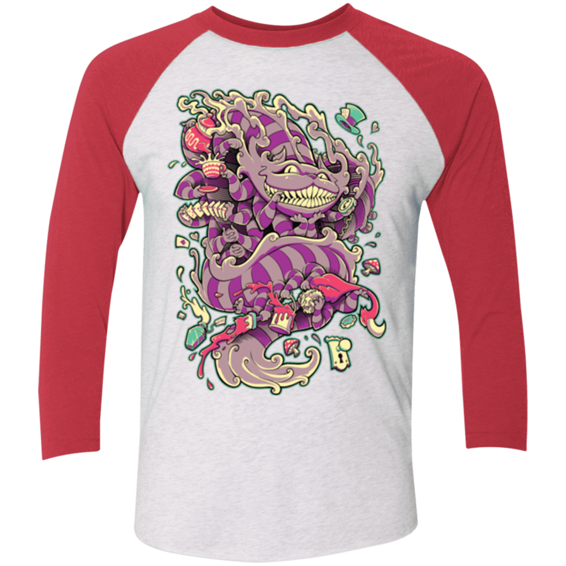 T-Shirts Heather White/Vintage Red / X-Small Cheshire Dragon Triblend 3/4 Sleeve