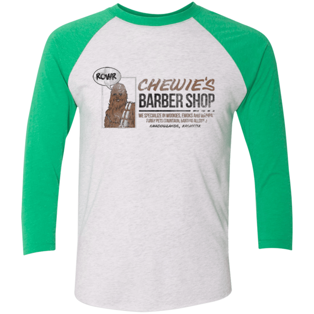 T-Shirts Heather White/Envy / X-Small Chewie's Barber Shop Men's Triblend 3/4 Sleeve