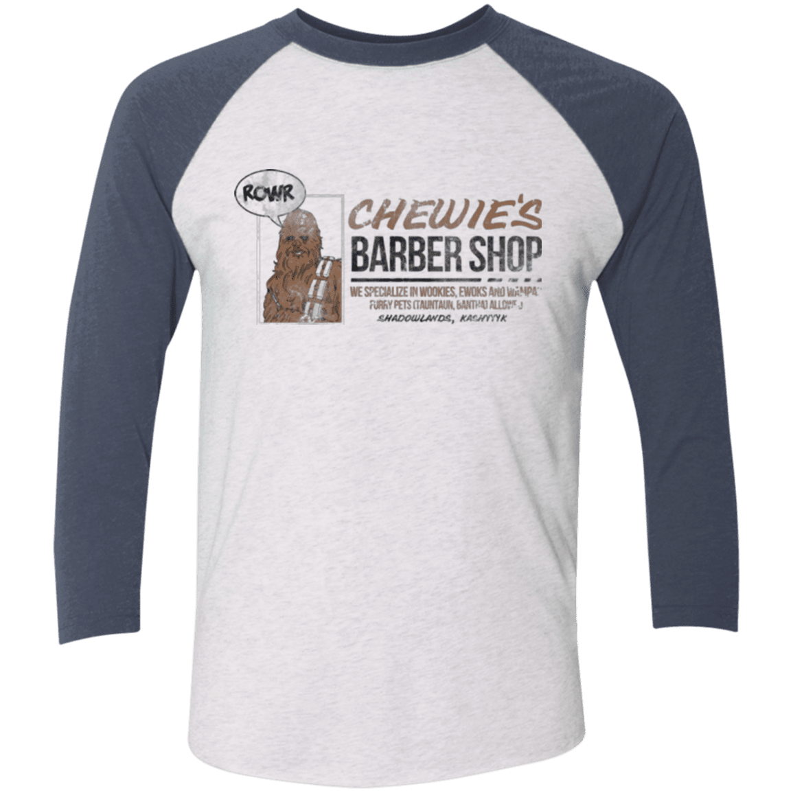 T-Shirts Heather White/Indigo / X-Small Chewie's Barber Shop Men's Triblend 3/4 Sleeve