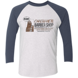 T-Shirts Heather White/Indigo / X-Small Chewie's Barber Shop Men's Triblend 3/4 Sleeve