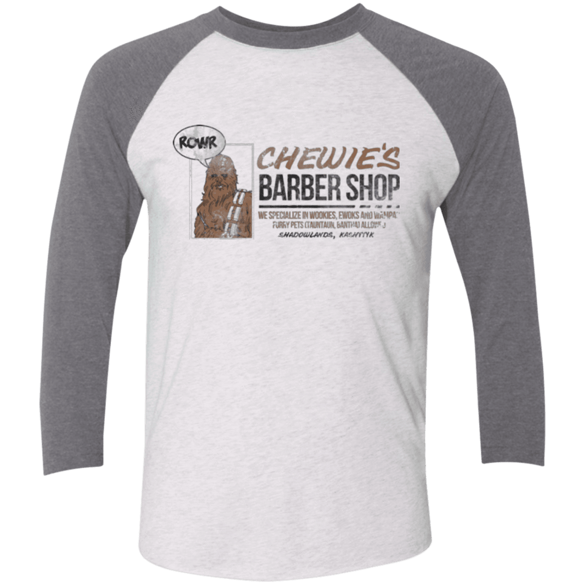 T-Shirts Heather White/Premium Heather / X-Small Chewie's Barber Shop Men's Triblend 3/4 Sleeve