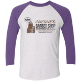 T-Shirts Heather White/Purple Rush / X-Small Chewie's Barber Shop Men's Triblend 3/4 Sleeve