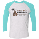 T-Shirts Heather White/Tahiti Blue / X-Small Chewie's Barber Shop Men's Triblend 3/4 Sleeve