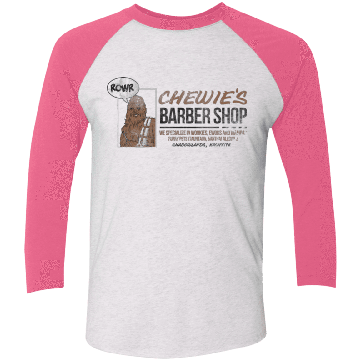 T-Shirts Heather White/Vintage Pink / X-Small Chewie's Barber Shop Men's Triblend 3/4 Sleeve