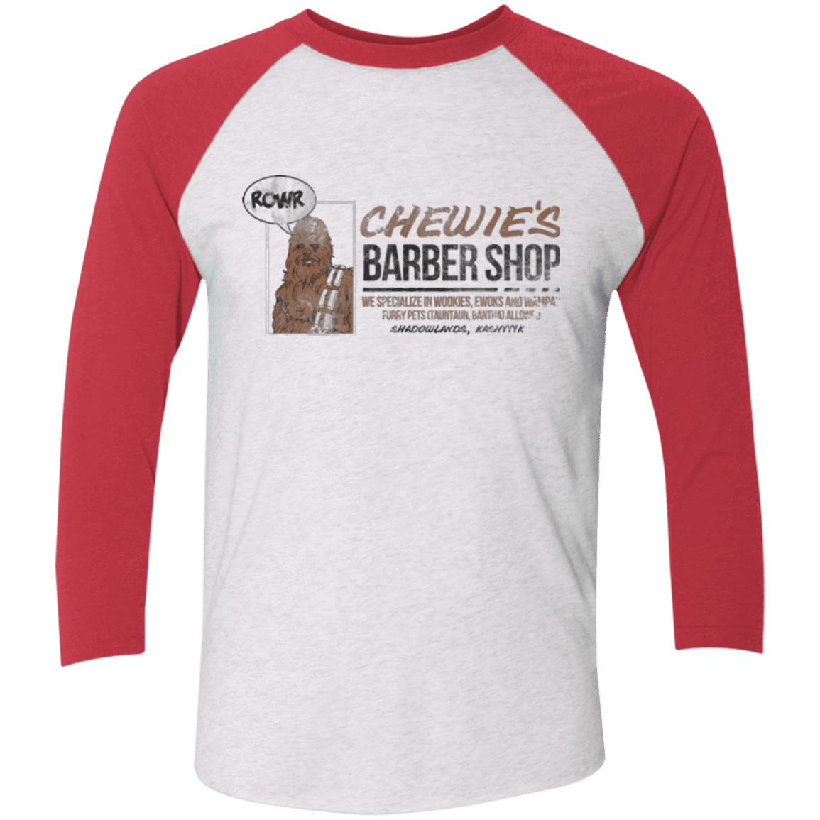 T-Shirts Heather White/Vintage Red / X-Small Chewie's Barber Shop Men's Triblend 3/4 Sleeve