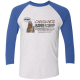 T-Shirts Heather White/Vintage Royal / X-Small Chewie's Barber Shop Men's Triblend 3/4 Sleeve