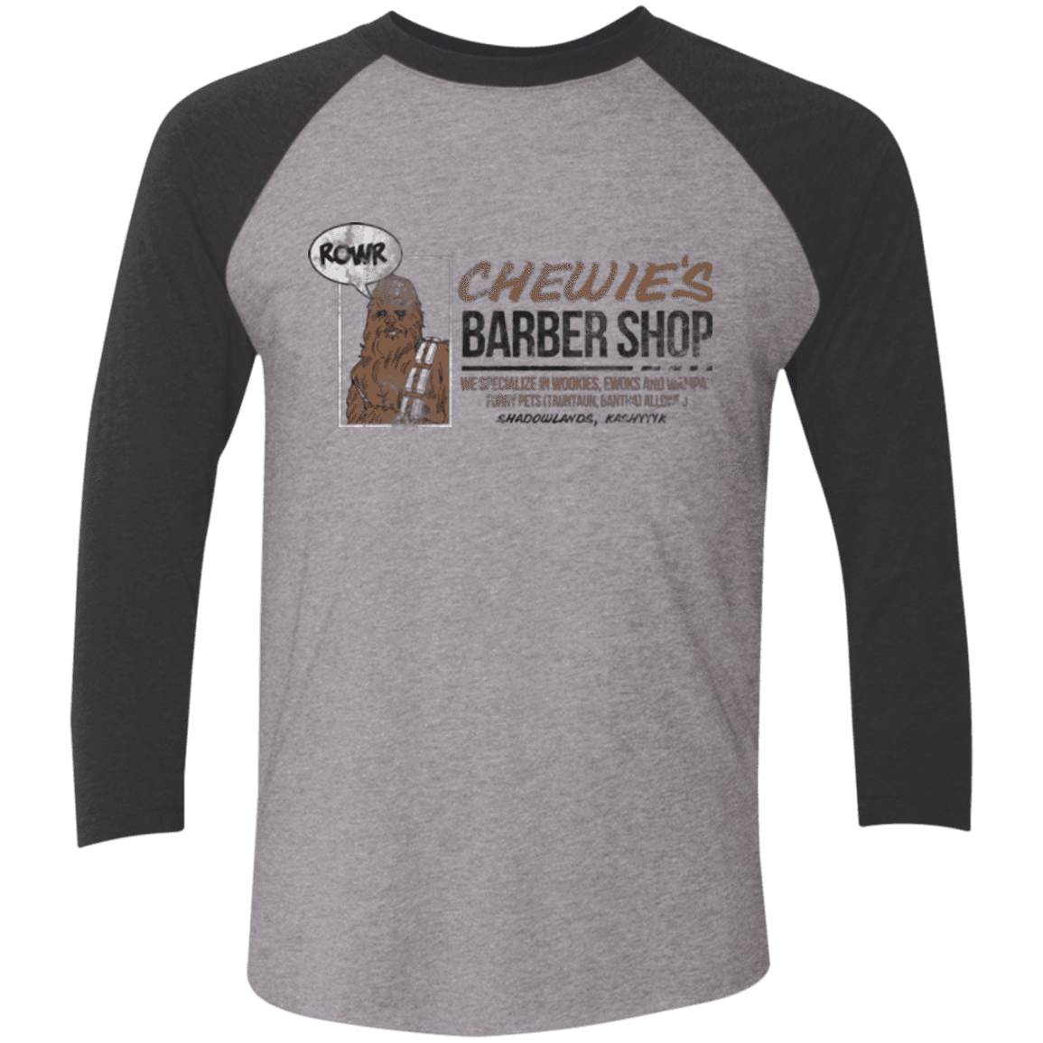 T-Shirts Premium Heather/ Vintage Black / X-Small Chewie's Barber Shop Men's Triblend 3/4 Sleeve