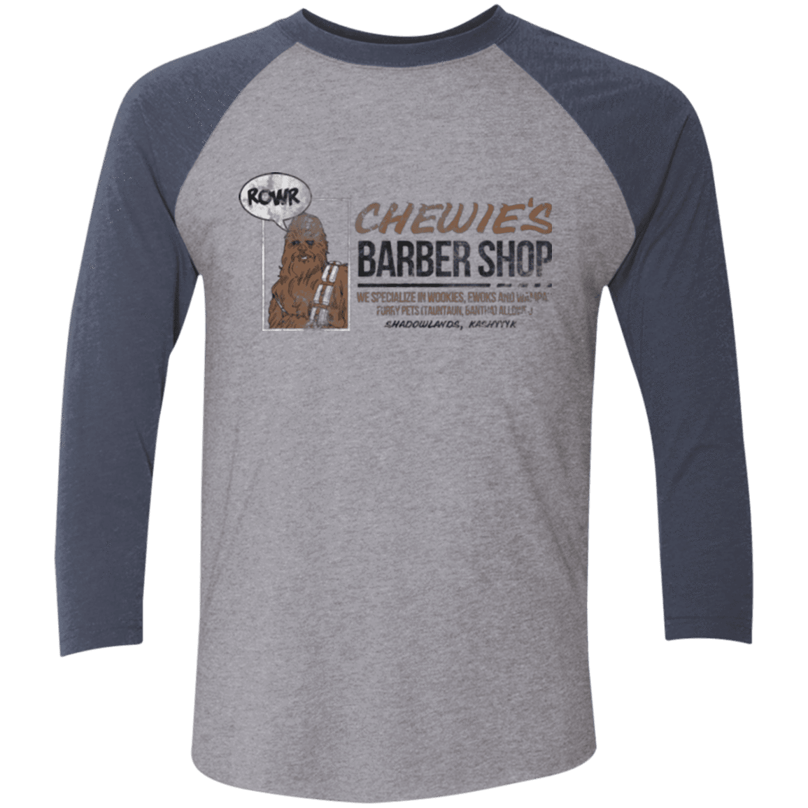 T-Shirts Premium Heather/ Vintage Navy / X-Small Chewie's Barber Shop Men's Triblend 3/4 Sleeve