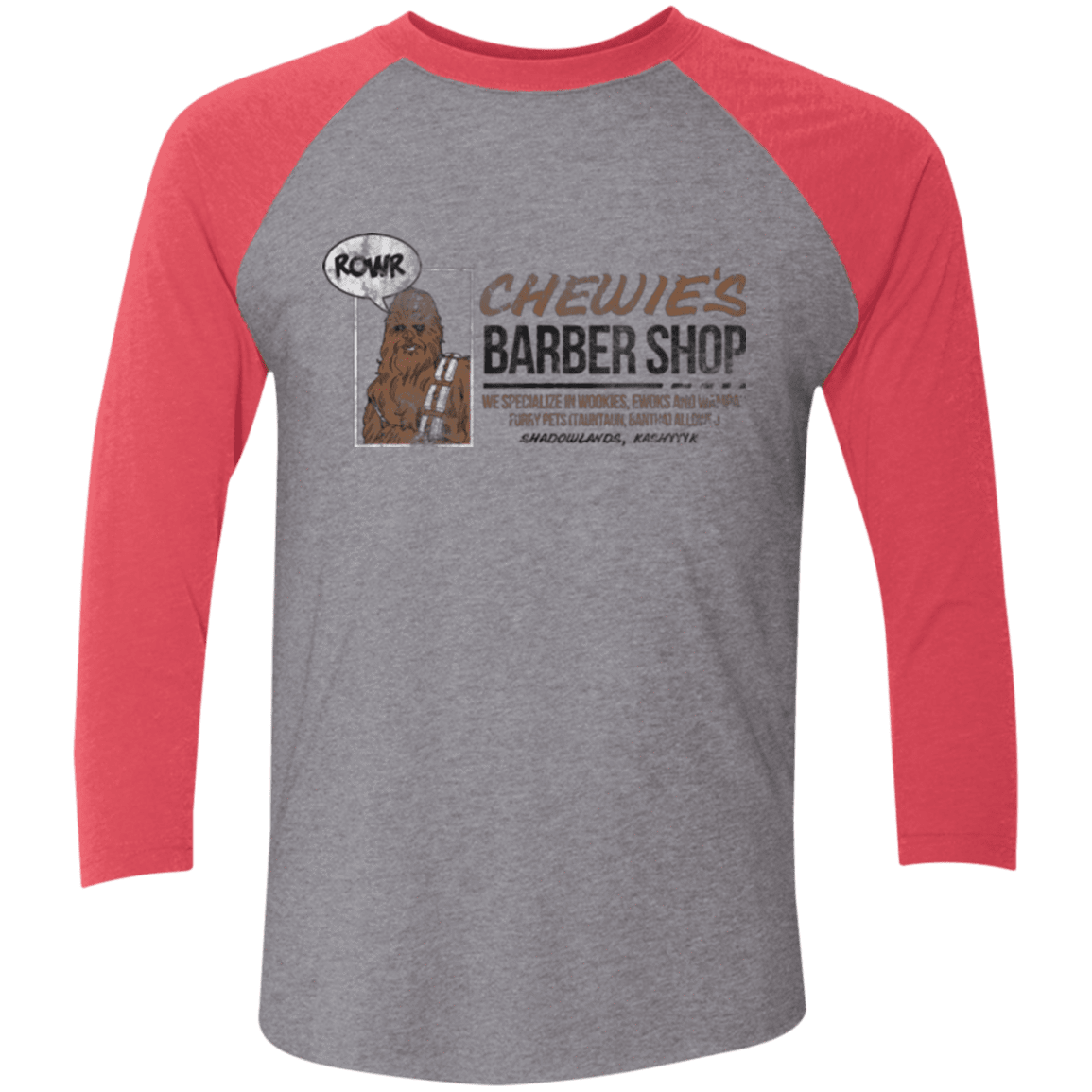 T-Shirts Premium Heather/ Vintage Red / X-Small Chewie's Barber Shop Men's Triblend 3/4 Sleeve
