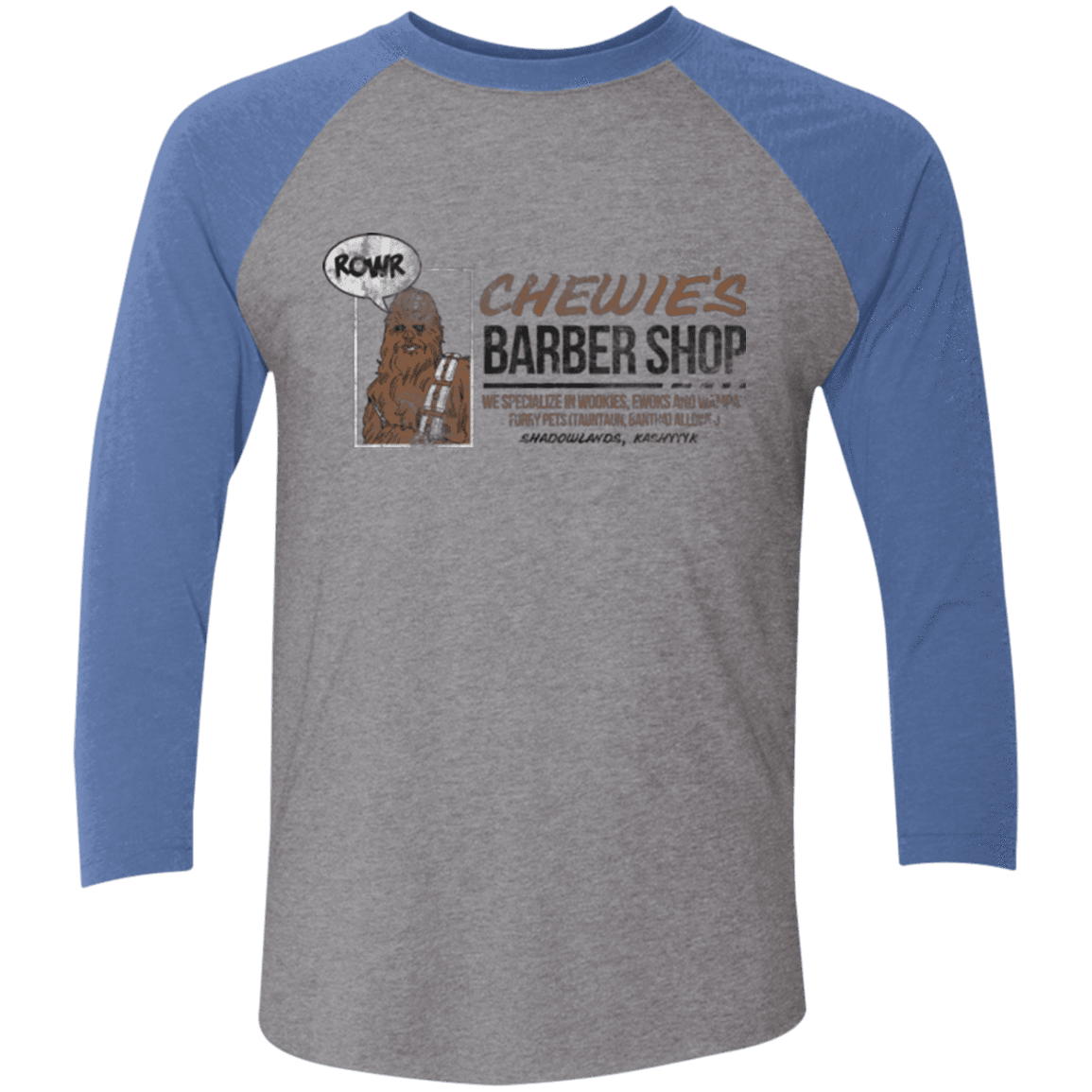 T-Shirts Premium Heather/ Vintage Royal / X-Small Chewie's Barber Shop Men's Triblend 3/4 Sleeve