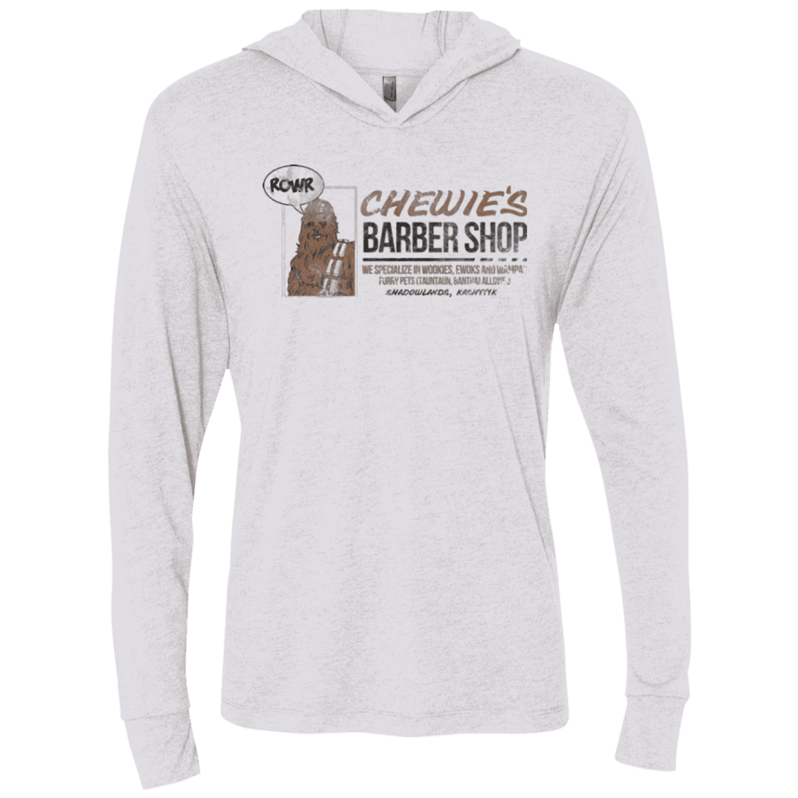 T-Shirts Heather White / X-Small Chewie's Barber Shop Triblend Long Sleeve Hoodie Tee