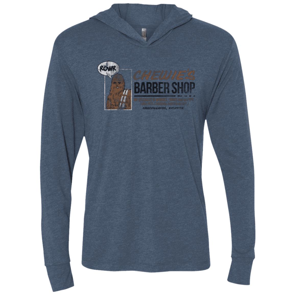 T-Shirts Indigo / X-Small Chewie's Barber Shop Triblend Long Sleeve Hoodie Tee