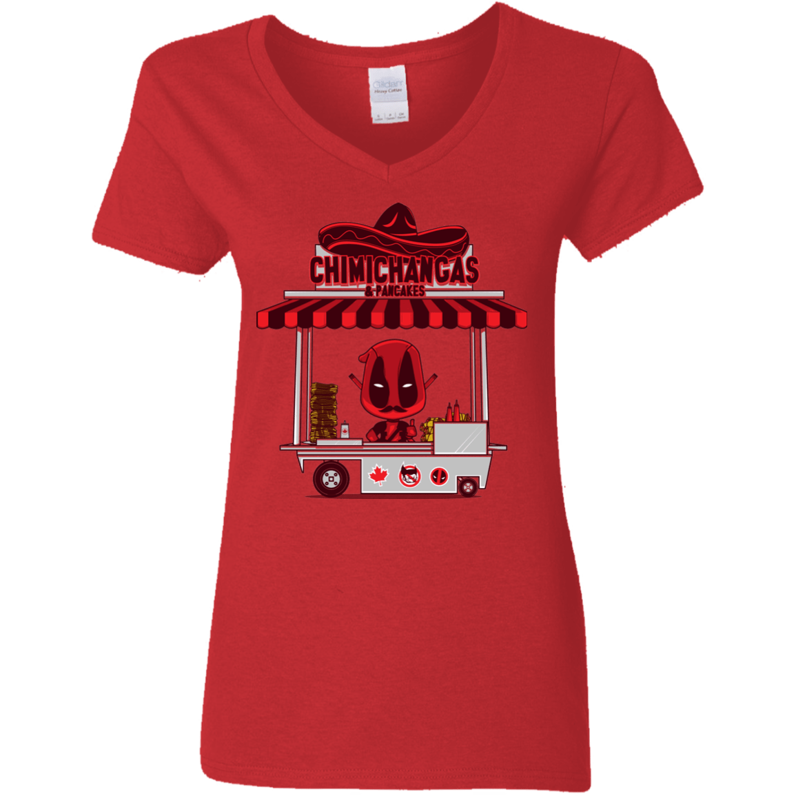 T-Shirts Red / S CHIMICHANGAS & PANCAKES Women's V-Neck T-Shirt