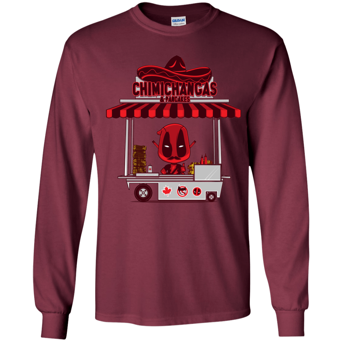 T-Shirts Maroon / YS CHIMICHANGAS & PANCAKES Youth Long Sleeve T-Shirt